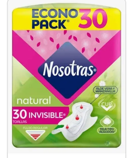 TOALLA HIGIENICA NOSOTRAS INVISIBLE CLASICA TELA 30 UND