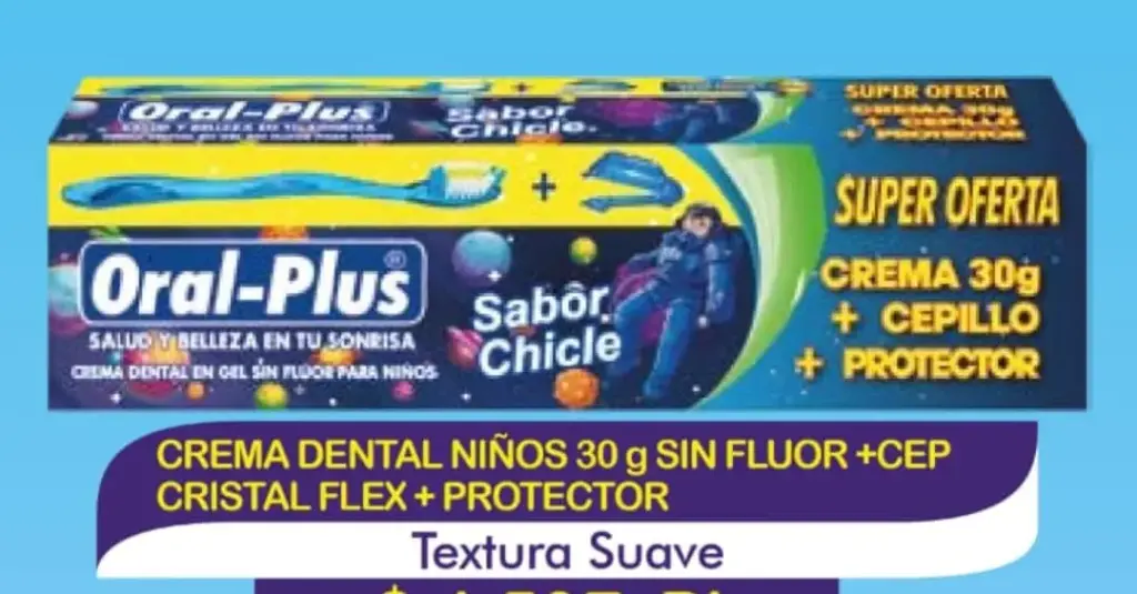CREMA DENTAL ORAL PLUS 30 SIN FLUOR NIÑO+ CEP CRISTAL FLEX + PROT