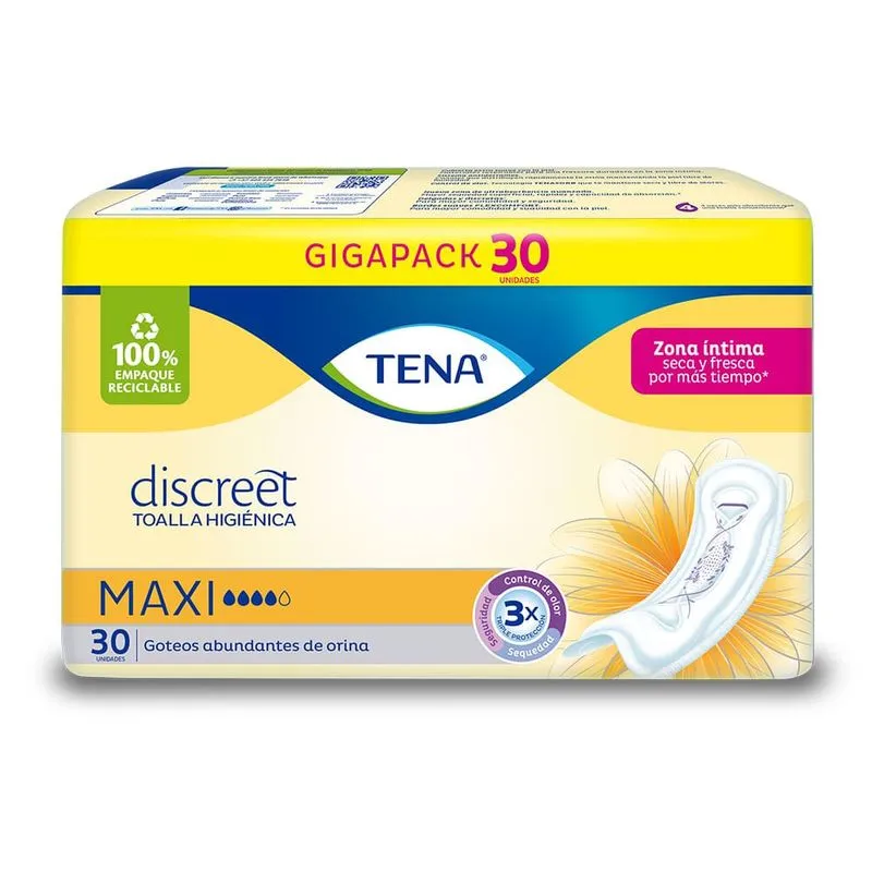 TOALLA TENA DISCREET MAXI 30 UND