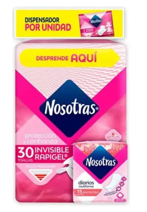 TOALLA HIGIENICA NOSOTRAS INVISIBLE RAPIGEL 30 UND + PROTECTORES