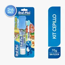 [0973] CREMA DENTAL ORAL PLUS GOLD 70 SIN FLUOR +CEPILLO + PROTECTOR  NIÑO